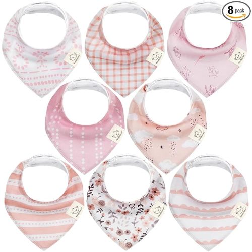 KeaBabies 8-Pack Organic Baby Bandana Bibs for Girls - Super Absorbent Triangle Baby Bibs for Drooling and Teething Infant, 100% Cotton Extra Soft for Newborn, Infant 0-36 Months (Sweet Charm)