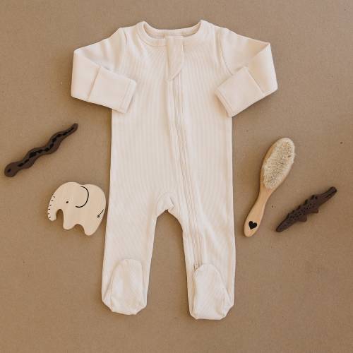 Organic Footed Zipper Baby One Piece, Romper, Pajamas, PJs, Footies, Onesie, Girl, Boy, Newborn, Cream, Gift, Sustainable, Ecofriendly