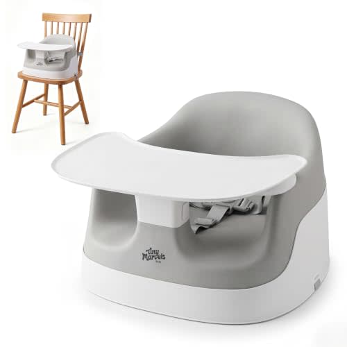 Tiny Marvels Baby Booster Seat, Ergonomic & Comfortable EVA Material, Gray | CPC Certification, 3-in-1 Baby Chair, 5" U-Shape Openings, Removable Tray, Wipe-Clean, for Table use & Floor Sitting