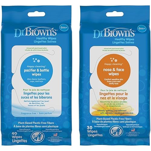 Dr. Brown's Pacifier & Bottle Wipes, 40 Count & Nose & Face Wipes, 30 Count Bundle