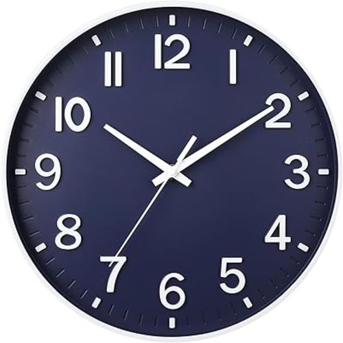 HZDHCLH Wall Clocks Battery Operated,Wall Clock Navy Blue,8 inch Wall Clock Silent Non Ticking Modern 3D Numbers for Kitchen Bedroom Living Room Office Classroom Decor