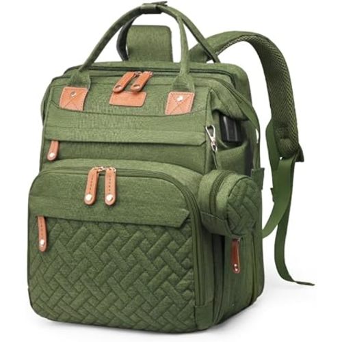 Jeryswet Baby Diaper Bags with Changing Station, Waterproof Large Capacity Diaper Bag Backpack for Moms Dads with USB Charging Port and Stroller Straps, Baby Shower Gifts, Green