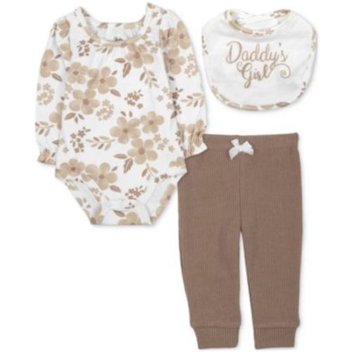 Baby Girls Daddy's Girl Bib, Floral-Print Bodysuit & Pants, 3 Piece Set