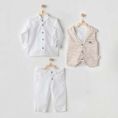 3pc Cool Dude Striped Outfit, White - Andy Wawa | Maisonette