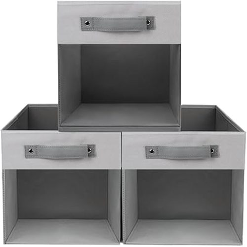 3-Pack Foldable Storage Cubes with Clear Window (Gray & White)
