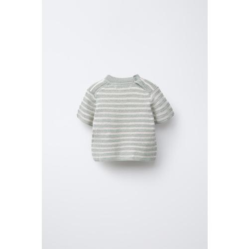 STRIPED SHORT SLEEVE KNIT SWEATER - Ecru | ZARA United States