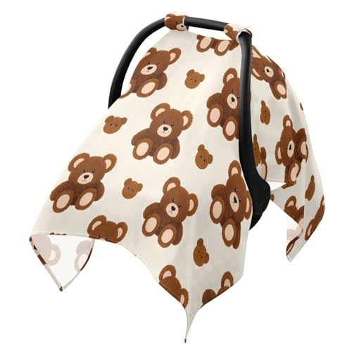 Bear Brown Cute Infant Car Seat Cover Baby Stroller Carseat Covers Canopy Girls Boys Muslin Breathable Soft Lightweight Sun Shade Universal Fit