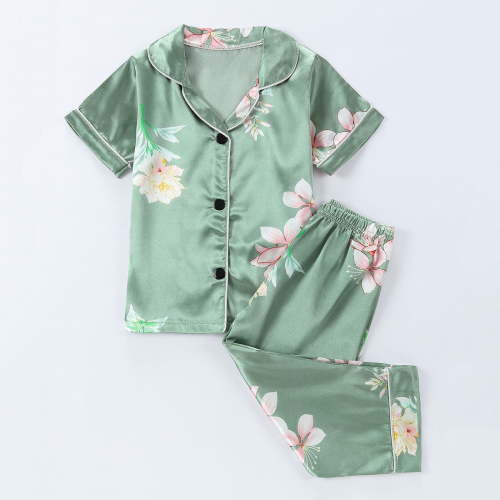 CYRBOKO Toddler Girls Pajama Sets, Short Sleeve Floral Print Elastic Waist Comfy Loungewear Sets Green Size 1-2 T