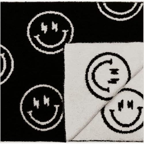 L+L USA Smiley Face with Lightning Bolt Eyes Baby Blanket 28"x40" - DreamSoft Throw for Crib, Stroller or Car Seat Blanket/Newborn Nursery Gift for Toddler, Infant, Kids, Boys & Girls (Black/White)