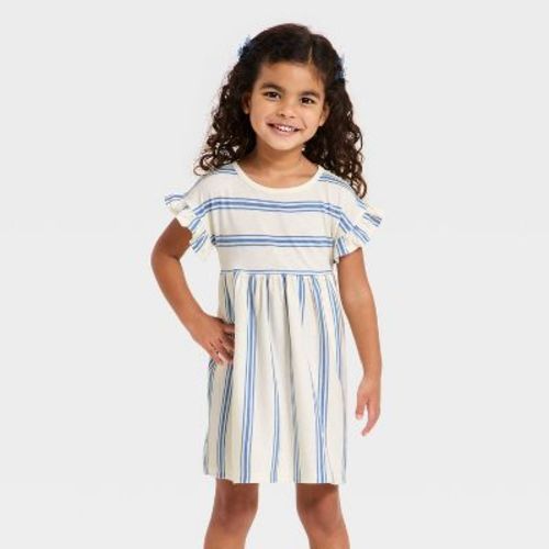 Toddler Girls' Short Sleeve Dress - Cat & Jack™ Cream Stripe 12M