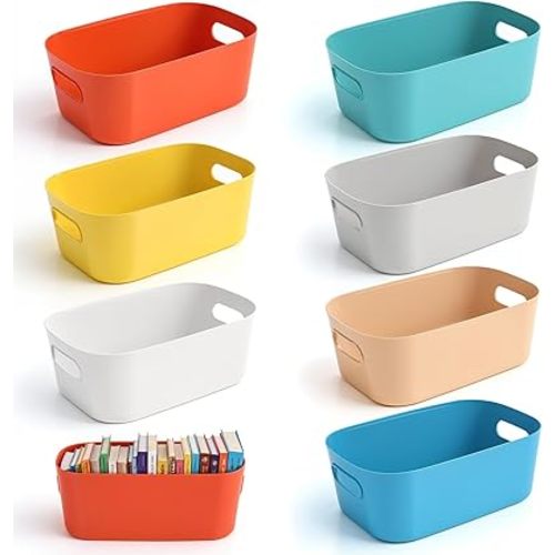 7 PCS 4.2L Plastic Storage Bins, Multicolor Small Plastic Bins for Kitchen, Bathroom & Classroom Organization, Stackable Containers Space-Saving Containers for Shelves & Cupboards (7 Color)