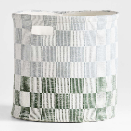 Hopscotch Mist Blue and Pine Green Checkerboard Large Floor Storage Bin