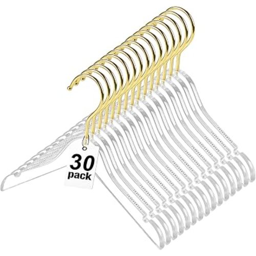 Acrylic Hangers Kids 30 Pack,12.6 Inch Luxury Clear Hangers for Baby Clothes,Child Gold Acrylic Hanger with Non Slip Shoulder