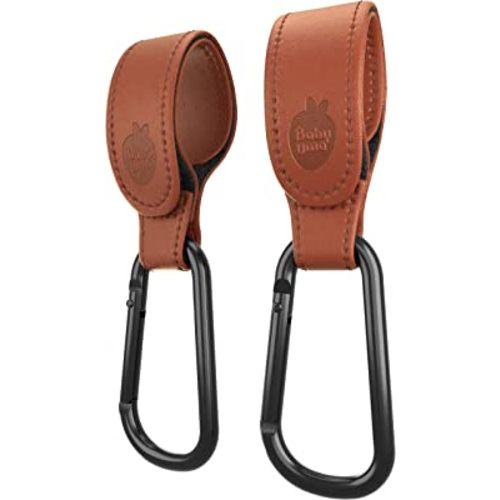 Baby Uma Brown Leather Style Stroller Hooks - Award-Winning Stroller Clips for Bags - MadeForMums & Lovedbyparents Award-Winning Stroller Bag Hook - 2-Pack