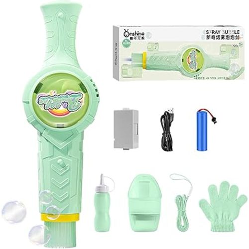 Fog Bubble Machine, Rechargeable Automatic Electric Smoke Bubble Machine, Magic Smoke Bubble Maker, Colorful Lights & Music, Bubble Fog Game for Parties, Beaches, Summer (Green)