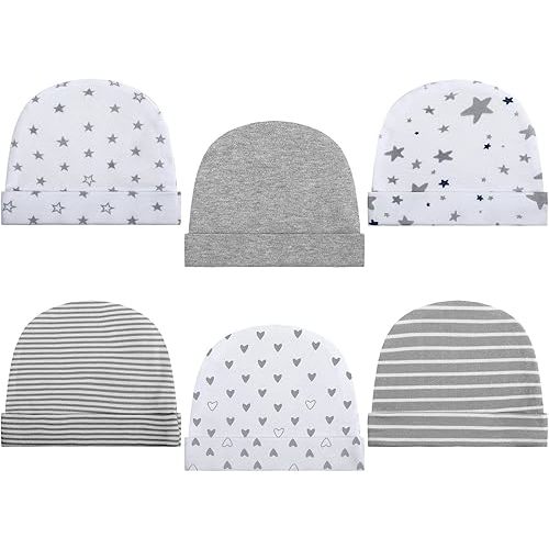 Newcotte 6 Pcs Preemie Baby Hats Cotton Preemie Caps Warm Newborn Beanie Premature Hat for Nicu Premature Boy Girl