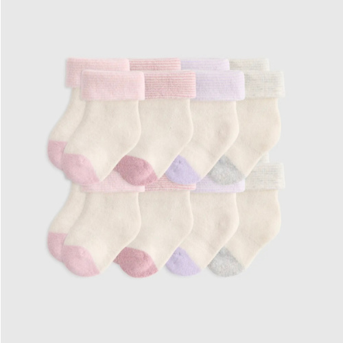 Organic Cotton Fold Over Socks 8-Pack - Baby in Pink