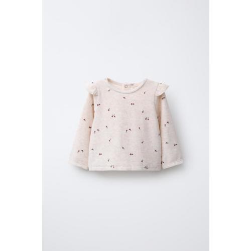 VELOUR FLORAL T-SHIRT - Light beige | ZARA United States