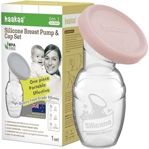 haakaa Manual Breast Pump Breastfeeding Pump with Food Grade Silicone Cap (Blush) 4oz/100ml