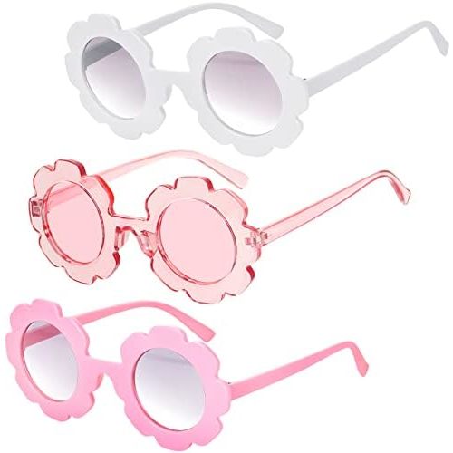 3 Pieces Kids Flower Sunglasses Toddler Girls Round Flower Glasses Baby Cute Sunglasses Outdoor Beach Colorful Eyewear