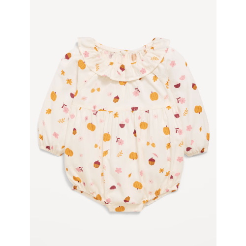 Printed Long-Sleeve Ruffle-Trim Romper for Baby
