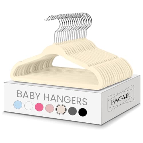 BAGAIL 50 Pack Kids Velvet Hangers 11 Inches Children's Clothes Hangers Non-Slip Baby Hangers for Infant/Toddler (Ivory)