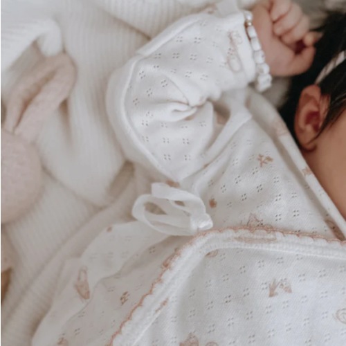 Pink Swan Print Organic Cotton Pointelle Layette 2 Pc Gift Set – Elegant Baby