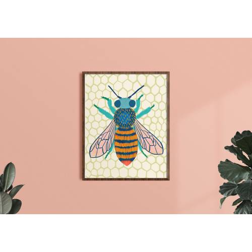 Honey Bee Art, Nature Wall Art, Bright Insect Prints,  Playroom Artwork, Kids Room Art Prints, Eclectic Home Decor, Candycore Aesthetic,