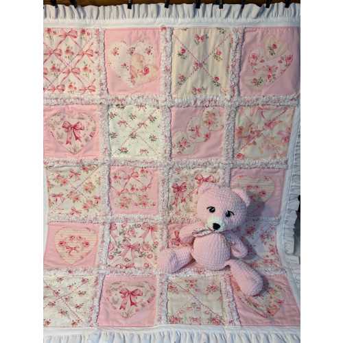 Victorian Pink Baby Rag Quilt and Teddy Friend