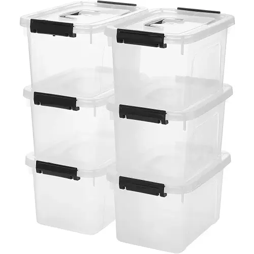 6 Quart Clear Storage Latch Box/Bins, 6-Pack Plastic Container with Latches and Lid