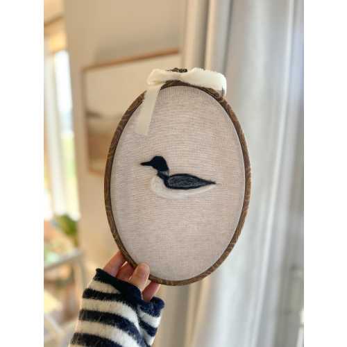 Hand needle felted loon wall decor, nursery decor, baby shower gift, handmade wall art, embroidery hoop art, new mom gift