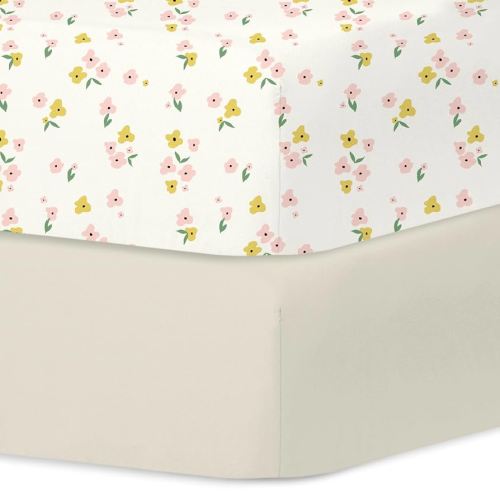 Little Grape Land Crib Sheets 2 Pack for Boys and Girls, Baby Neutral Crib Fitted Sheets for Standard Crib & Toddler Mattress, Super Soft Breathable Fitted Crib Sheet Set, Yellow Petal
