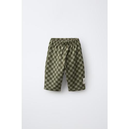 CHECKERBOARD FLEECE PANTS - Mid-green | ZARA United States