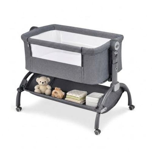 3-in-1 Baby Bassinet for Newborn Portable Bassinet with Double-Lock Frame Adjustable Heights Mattress and Carry Bag, Gray