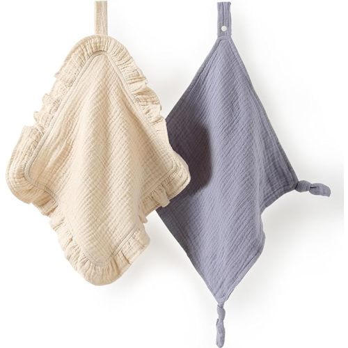 Baby Lovey Soft Organic Cotton Muslin Snap Blanket(Khaki) | Security Blankets for Babies Baby Blanket
