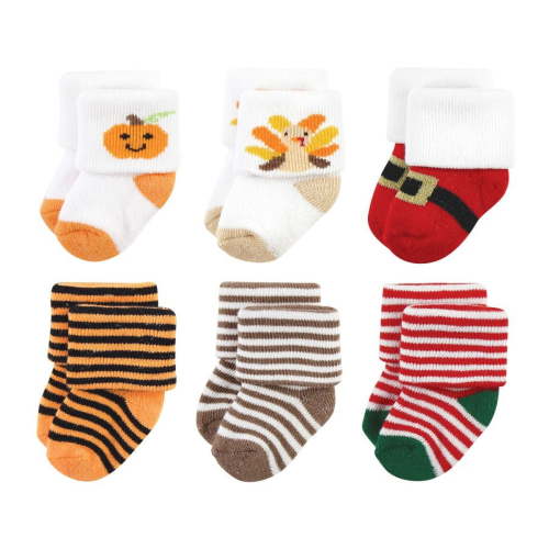 Hudson Baby Unisex Infant Winter Warm Terry Socks, Holiday, 0-6 Months