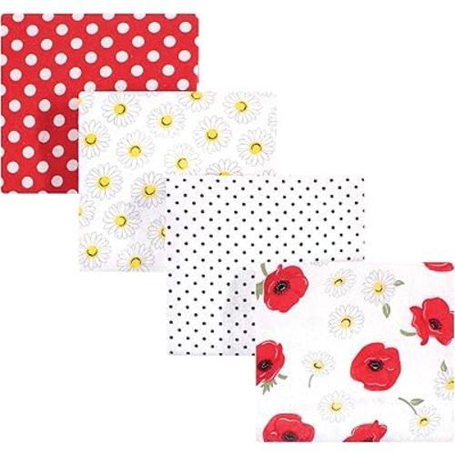 Hudson Baby Unisex Baby Cotton Flannel Receiving Blankets, Poppy/Daisy, One Size