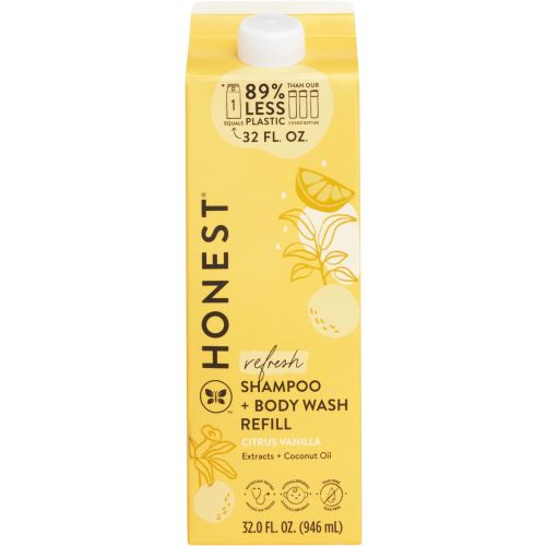 The Honest Company 2-in-1 Cleansing Shampoo Body Wash Refill Carton, Gentle for Baby, Naturally Derived, Tear-free, Hypoallergenic, Citrus Vanilla Refresh, 32 fl oz