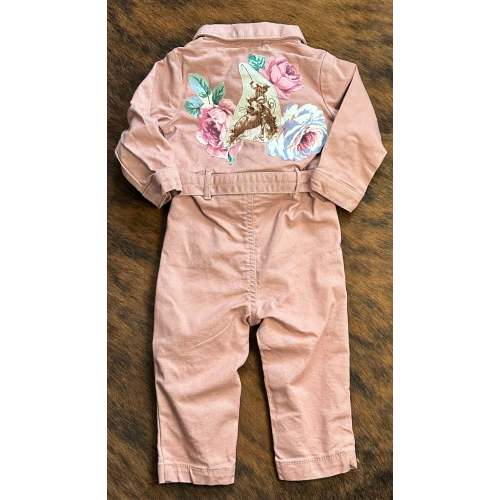 Bronc and Roses on Pink Jumpsuit, Size 12 mons.