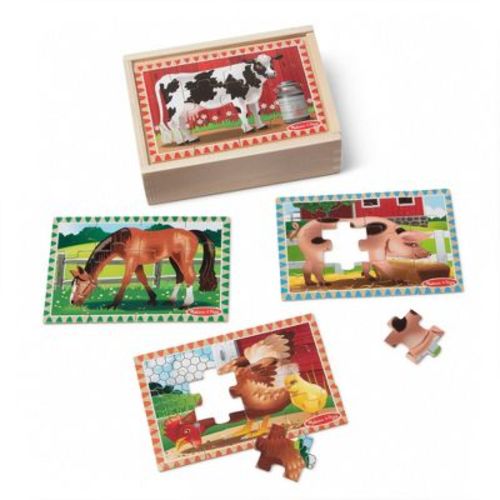Melissa & Doug Farm 4-in-1 Wooden Jigsaw Puzzles in a Storage Box - 48pc: Educational Animal Theme for Fine Motor Skills