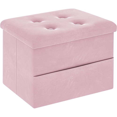 ZOES HOMEWARE Storage Ottoman Velvet Footstool, Small Storage Ottoman with Storage and Side Pocket, Foldable & Collapsible, 16"x12"x12" Pink