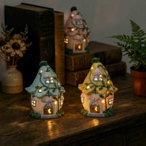 Ceramic Fairy Cottage Desk Light, Flower Cottagecore Decor, Fairycore Bedroom Light, Mini Whimsical Shelf Decor, Cute Desk Accessory Gifts