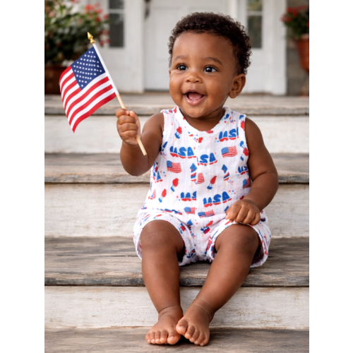 Muslin Shortie Romper, 4th of July