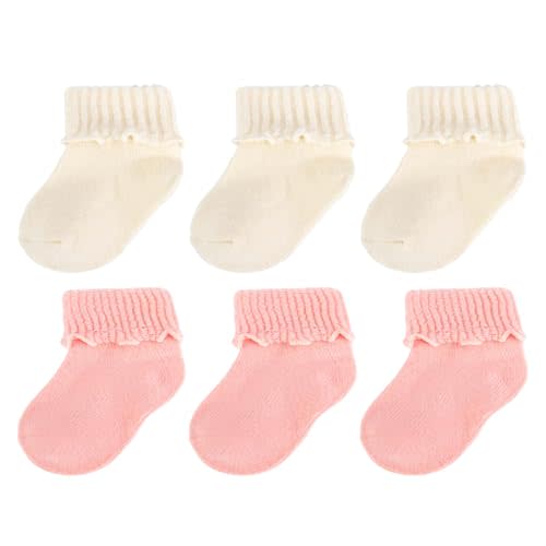 6 Pairs Baby Girl Wool Socks Winter Soft Warm Turn Cuff Ruffle Crew Socks for Infant Toddler Girls Newborn to 3 Years