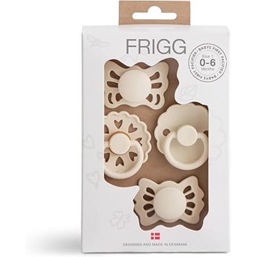 FRIGG Baby's First Pacifier​ - Floral Heart 4-Pack | Made in Denmark | BPA-Free (Cream, 0-6 Months)