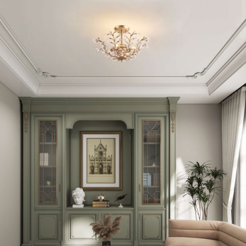 House of Hampton® Flavia 4-light Brushed Silver-ish Champagne Crystal Bud 8-Branch Semi-Flush Mount | Wayfair