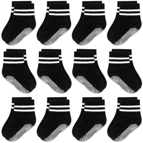 Baby Toddler Non Slip Socks 12 Pairs Newborn Socks with Grip Toddler Grip Socks Anti Slip Crew Socks for 0-7 Years Boys Girls