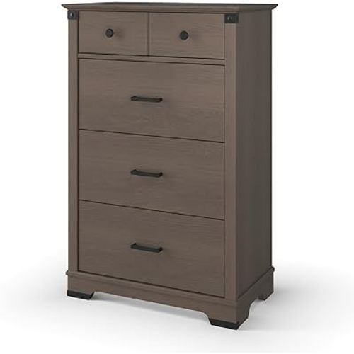 Child Craft Redmond 4-Drawer Chest, 31.25" W Rustic Nursery Chest with Craftsman Metal Accents, Sweeping Arch Style, Anti-Tip Kit, Dapper Gray
