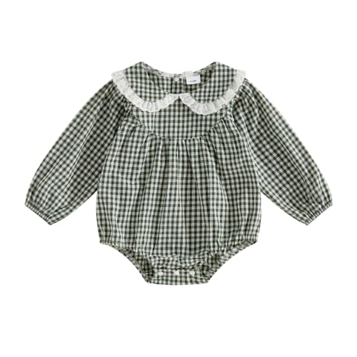 Kuriozud Newborn Baby Girl Clothes Lace Doll Collar Romper Fall Outfit | Fall Winter Clothes for Baby Girl, Infant Lace Peter Pan Collar Romper, Bubble Rompers Are Good For Photo Shoot, Gift, 0-18M