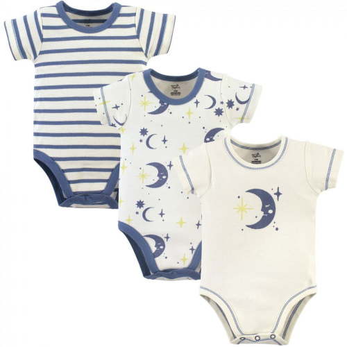 Touched by Nature Baby Boy Organic Cotton Bodysuits 3pk, Moon, 0-3 Months